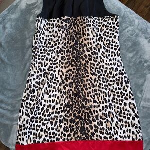 White House Black Market Black and Leopard Print Midi Dress